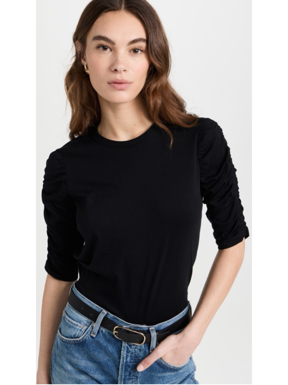VERONICA BEARD Waldorf Ruched Short Sleeve T Shirt Black Women Medium EXCELLENT